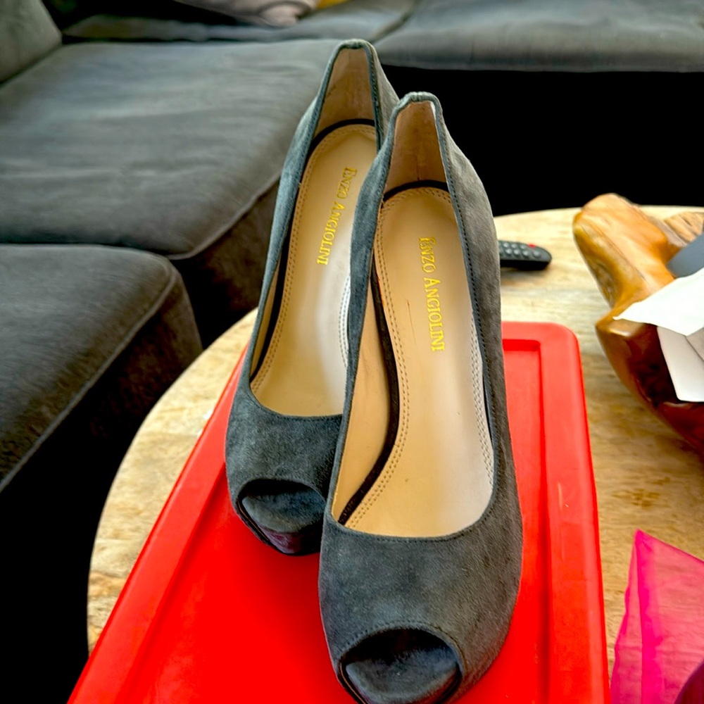 Gray suede 5 inch heels